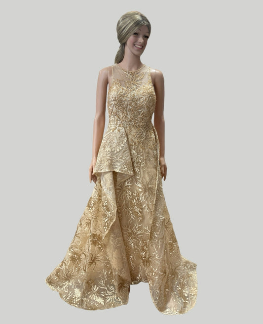 AZZURE COUTURE GOLD CHAMPAGNE SEQUINED GOWN