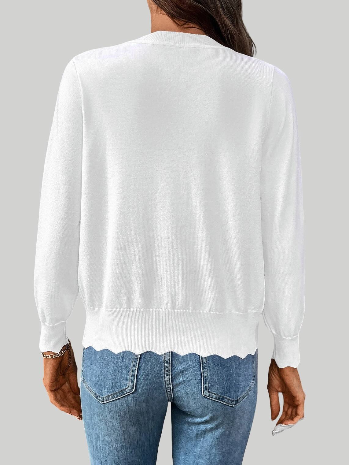 Solid Color V-Neck Lettuce Edge Knit Cardigan