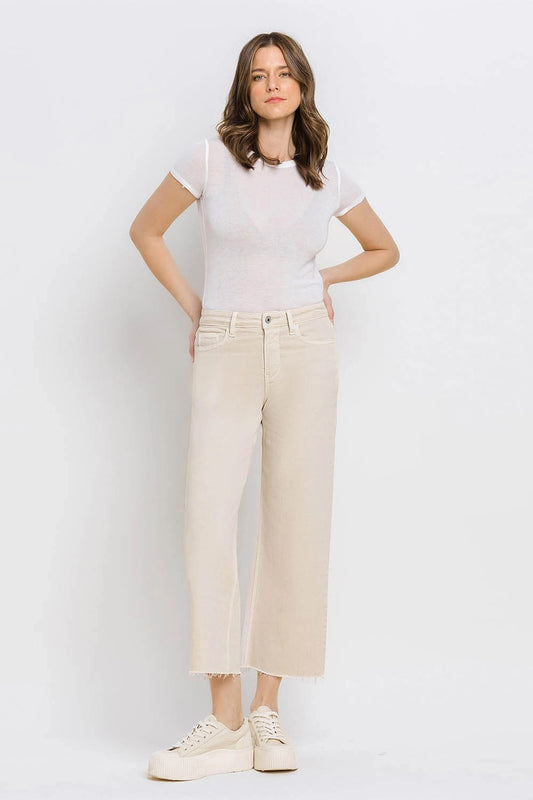 High rise crop wide leg jeans white swan