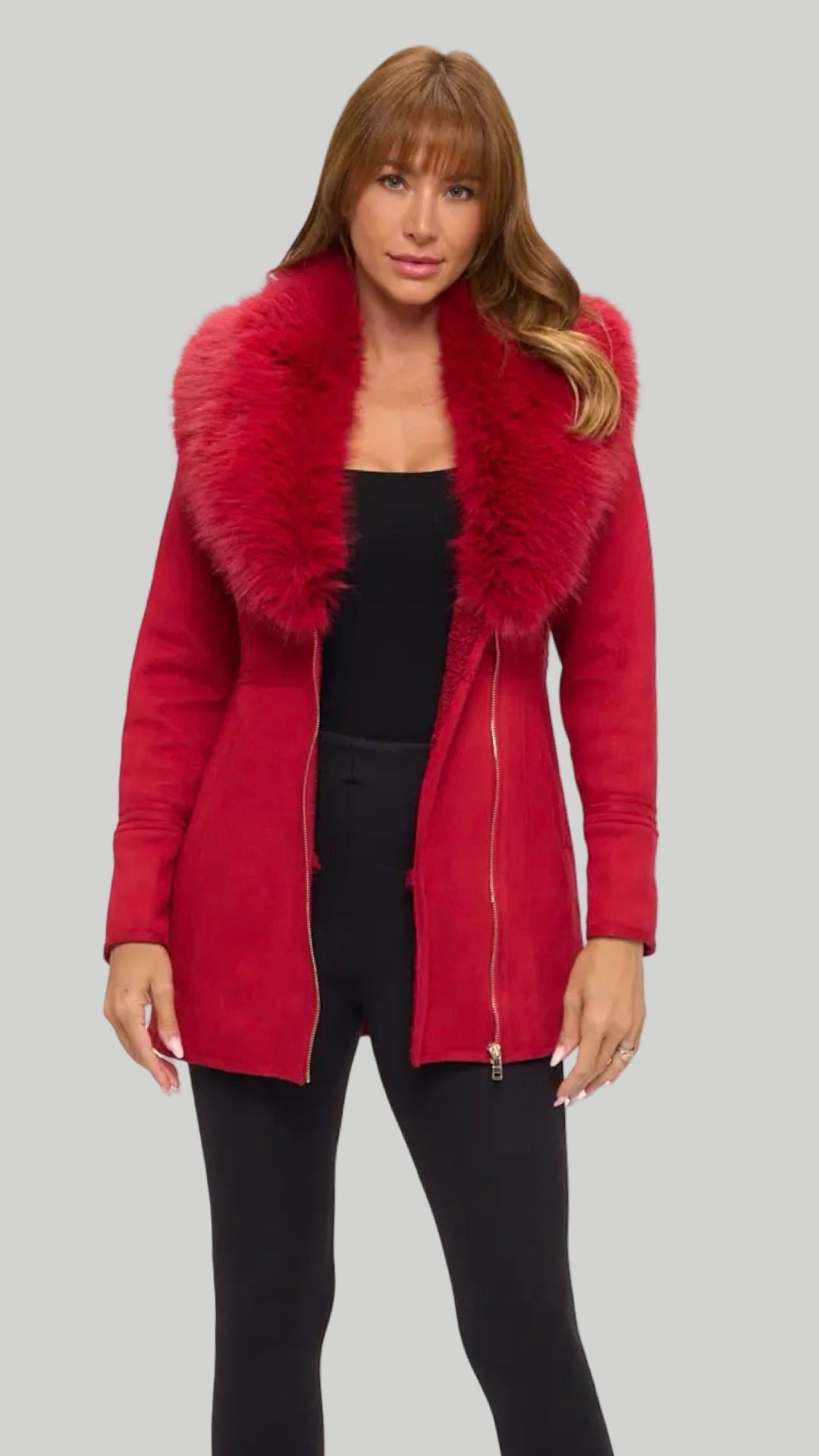 Luxe Faux Fur-Collar Tailored Coat