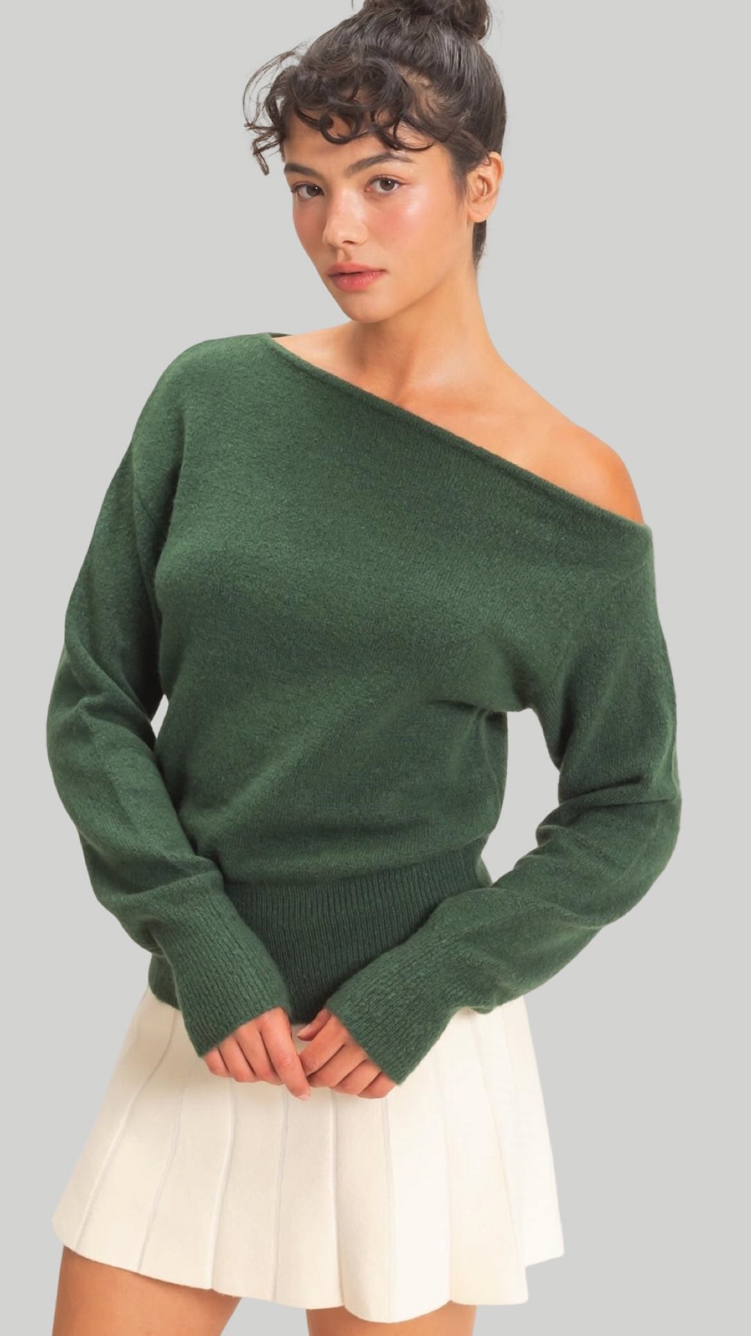 Off the Shoulder Sweater Top in Black and Green