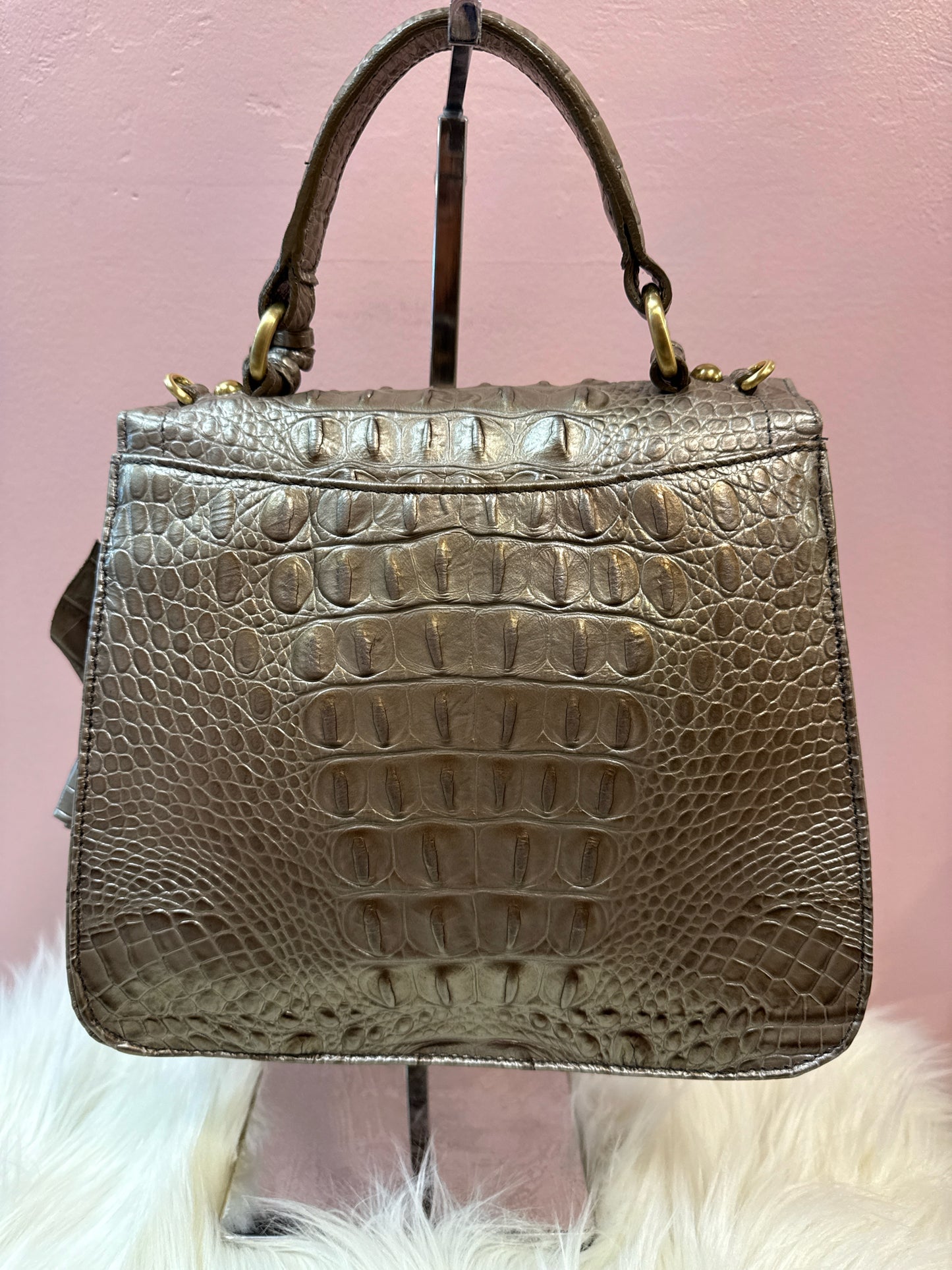 Brahmin Tapue/Pewter Croc Embossed Vittoria Top Handle Shoulder Bag