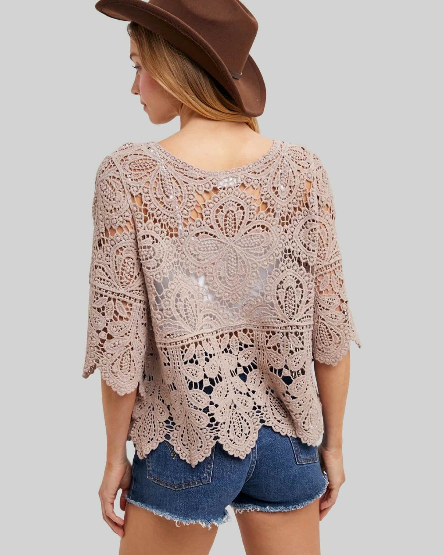 Crochet Lace Top in Latte and Natural