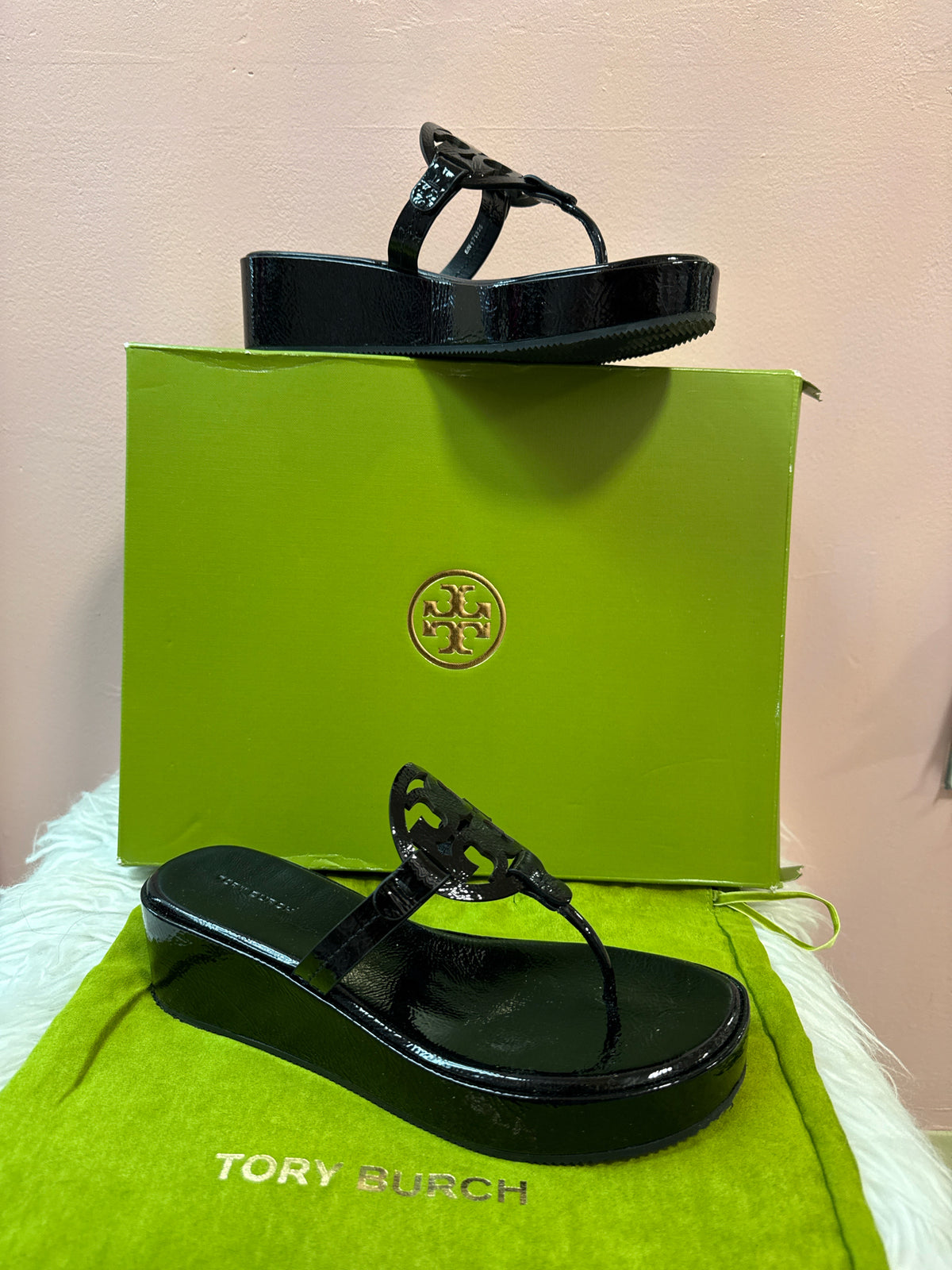 Tory Burch Miller Wedge Patent Leather Sandals