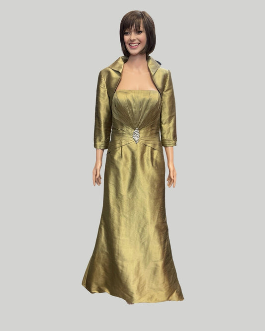 MONTAGE BOUTIQUE GOLD RAW SILK GOWN WITH BOLERO JACKET SZ 8