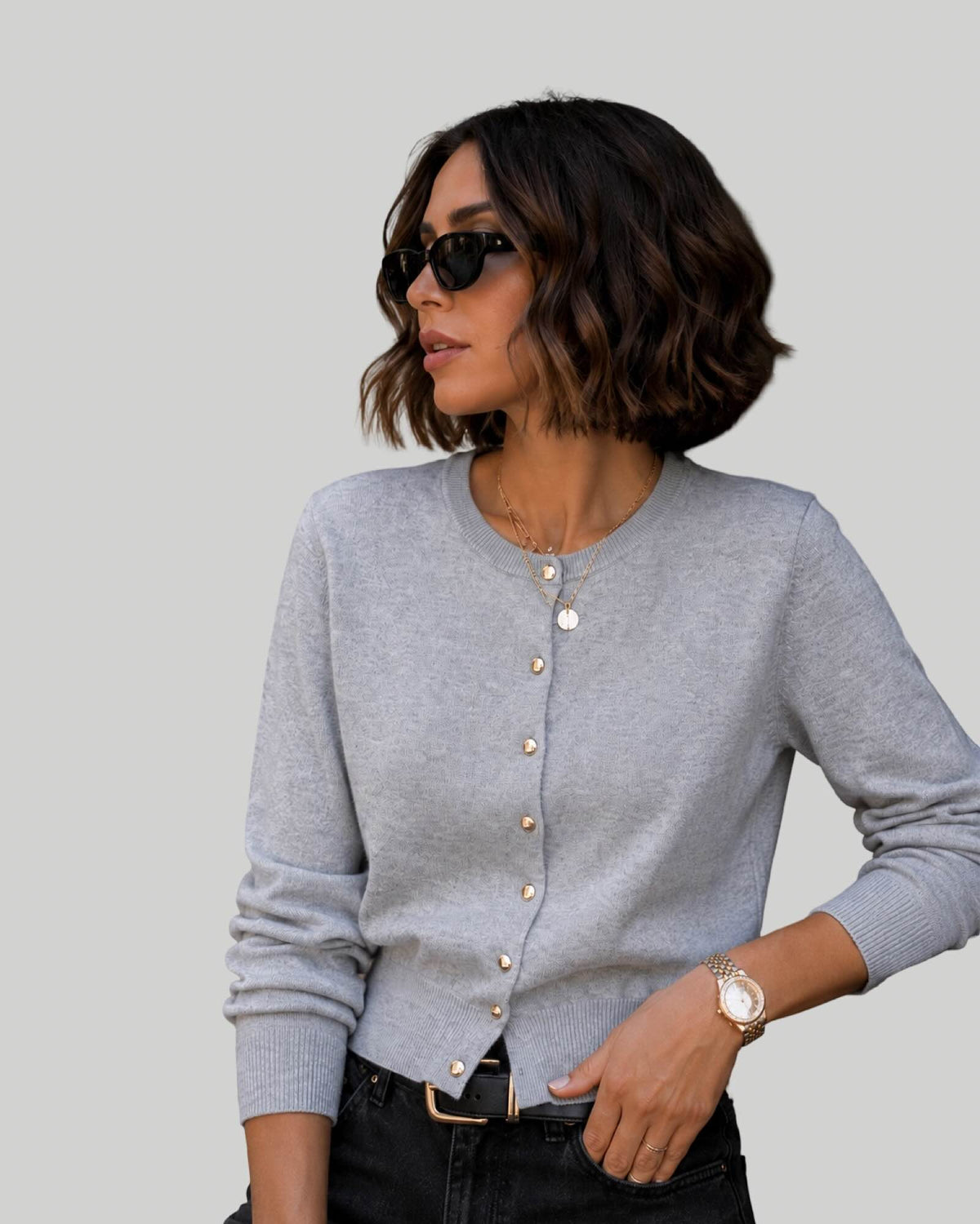 Modern Fine Knit Cardigan in  Brown and Gray