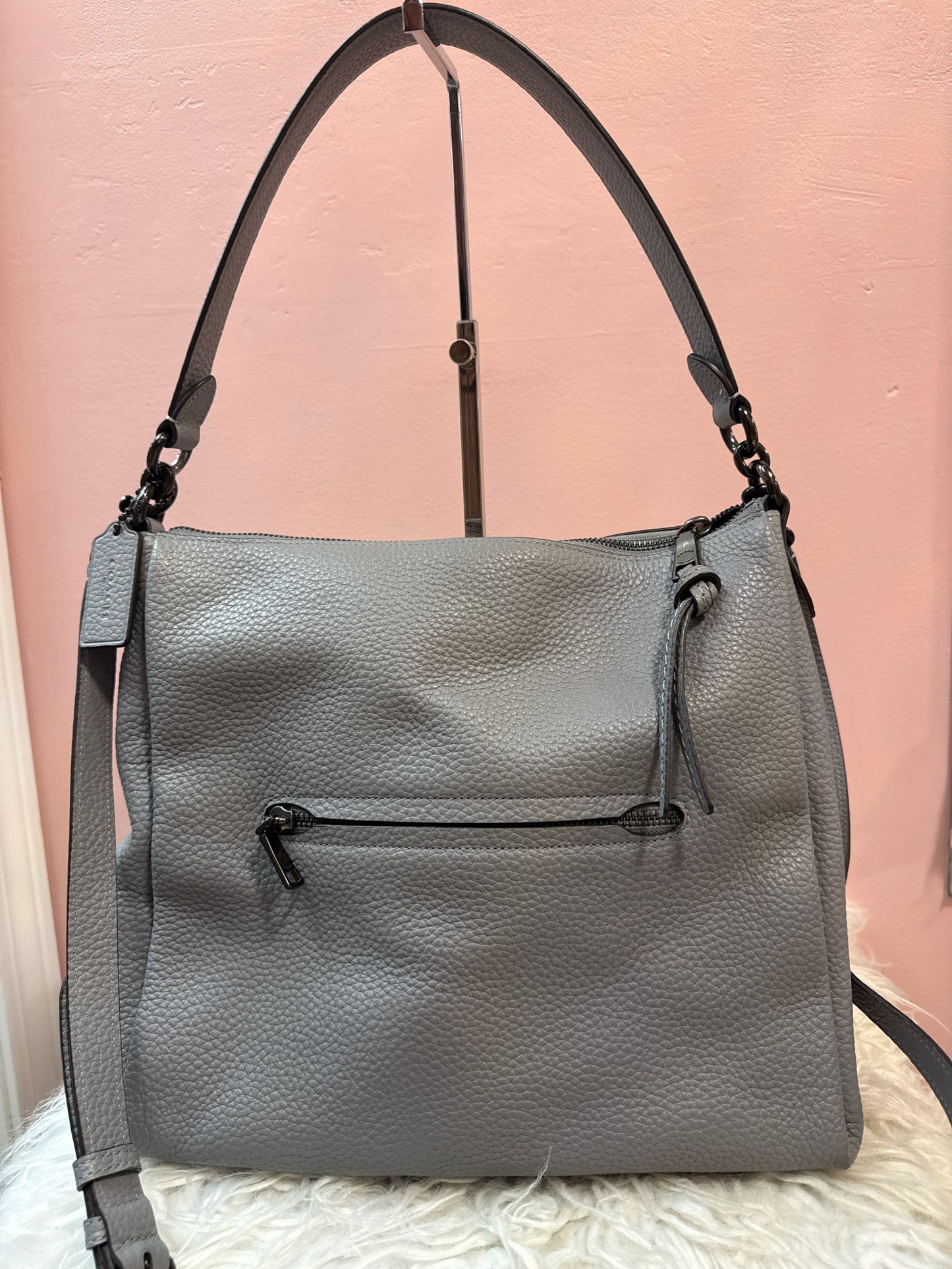 Coach Pebbled Leather Shay Shoulder Bag in Light Gray