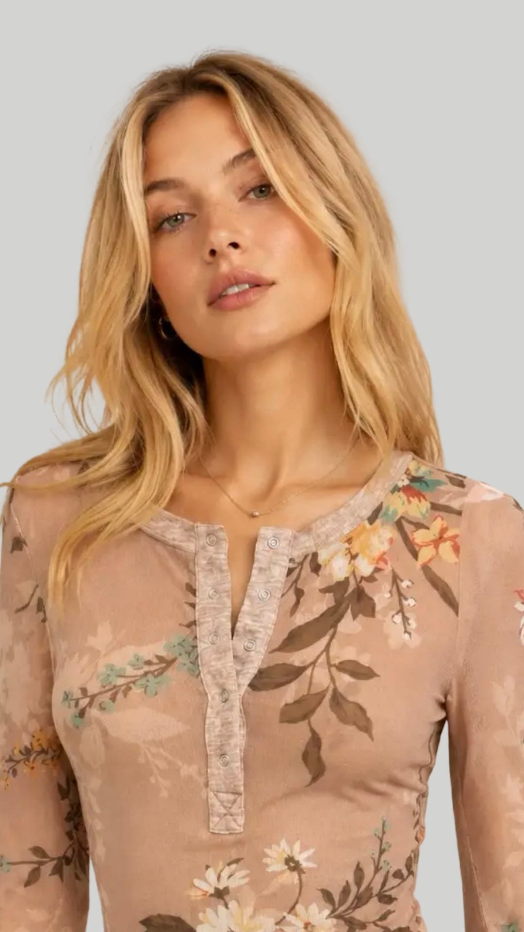 Multi Print Long Sleeve Mesh Henley Top