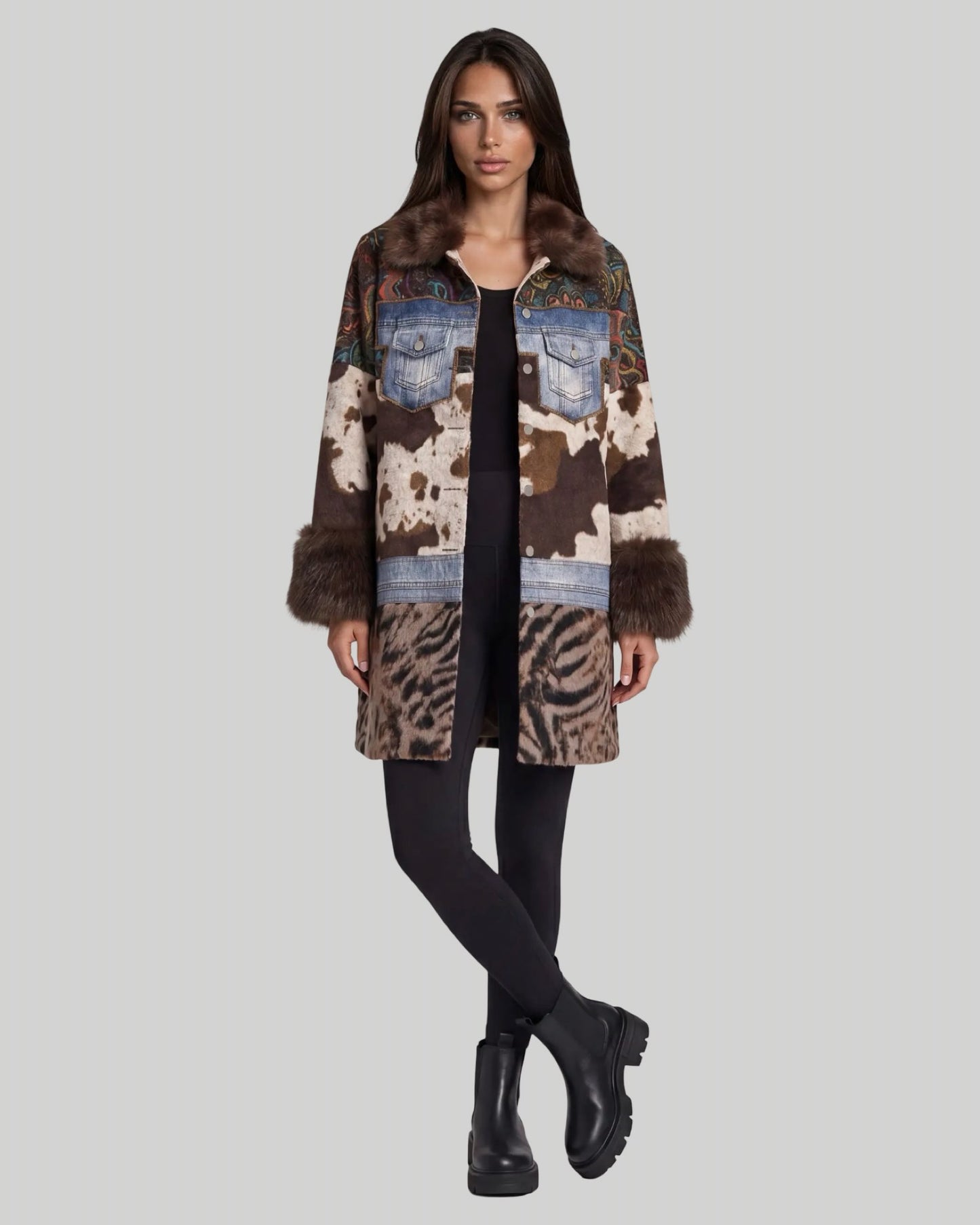 Mixed Media Faux Fur Statement Coat