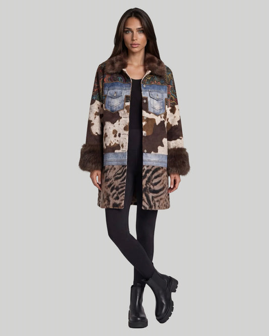 Mixed Media Faux Fur Statement Coat