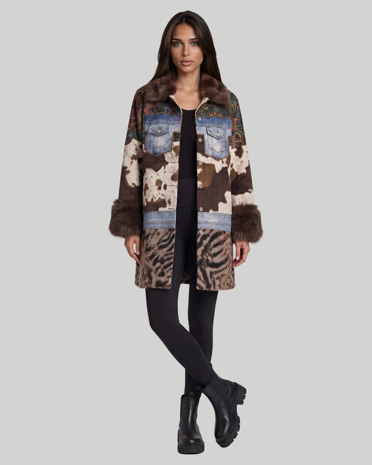 Mixed Media Faux Fur Statement Coat
