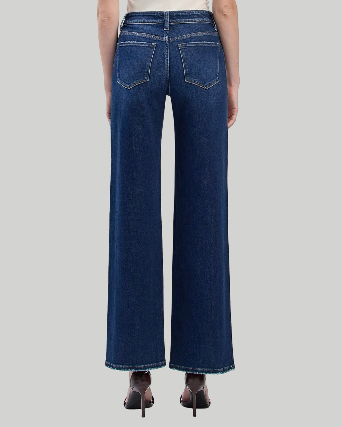 High Rise Dark Wash Full Length Wide Jeans Flying Bird