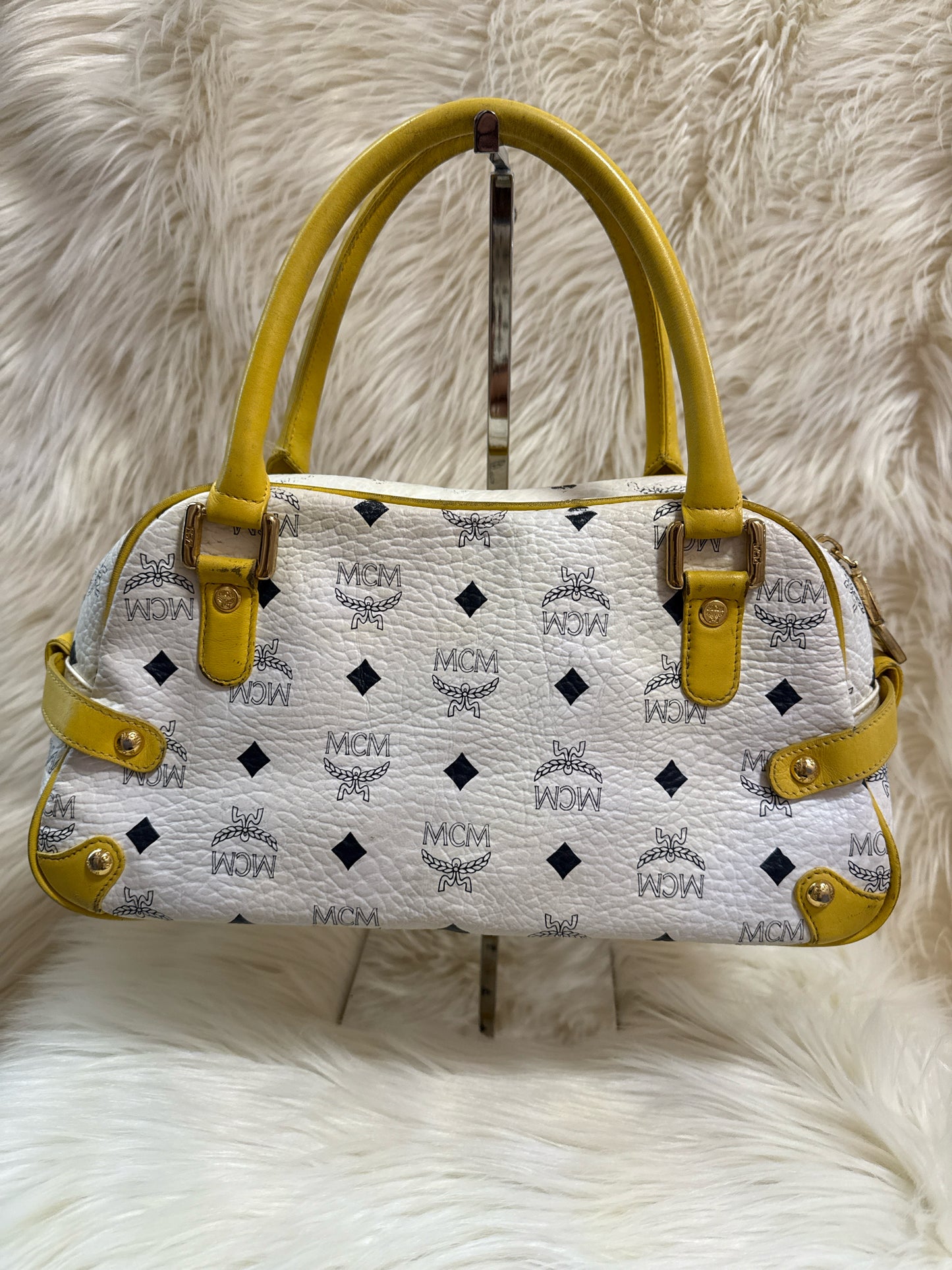 MCM SATCHEL TOP HANDLE BAG WHITE/YELLOW