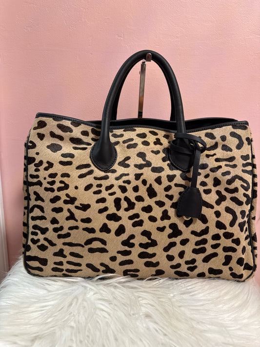 MARK & GRAHAM ELISABETTA LEOPARD PRINT CALF HAIR HIDE TOTE