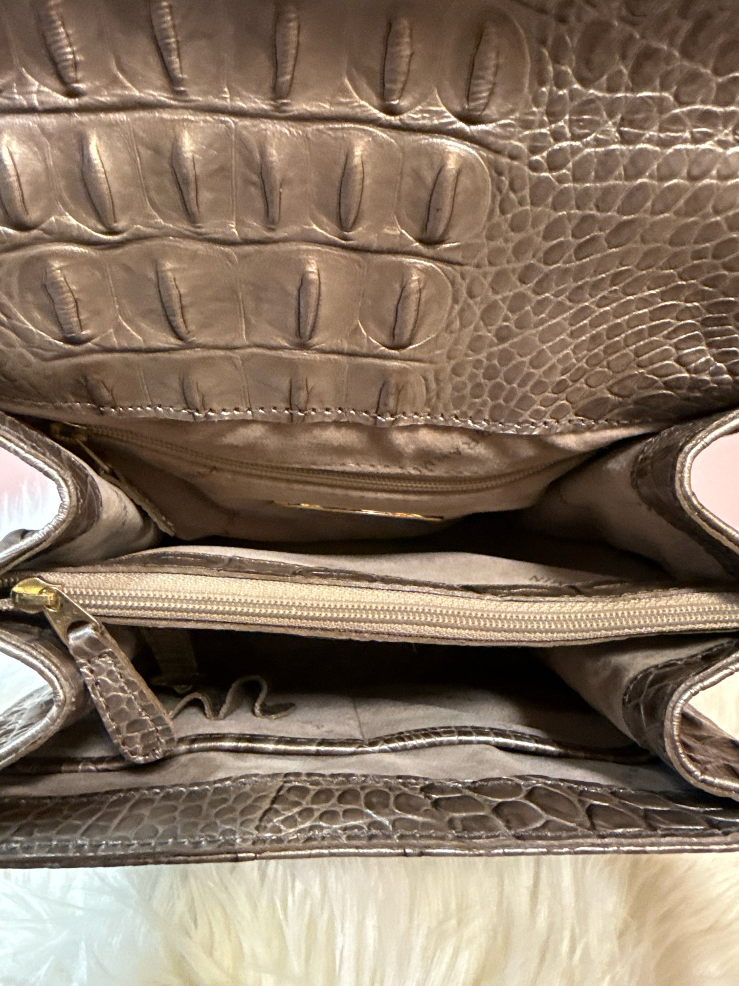 Brahmin Tapue/Pewter Croc Embossed Vittoria Top Handle Shoulder Bag