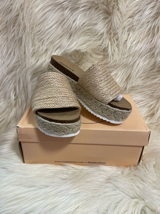 BEIGE JUTE WEDGES PADDED TRUE TO SIZE