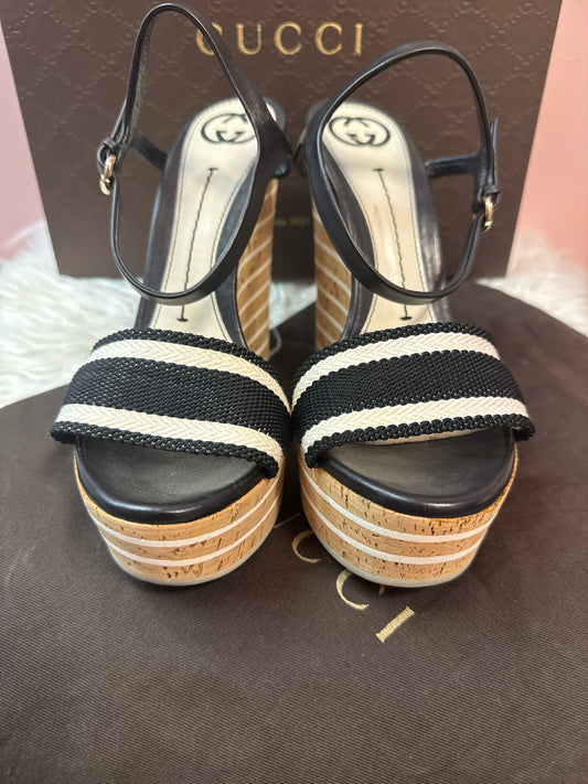 Gucci Nastro Elba Cork Wedge Sandal