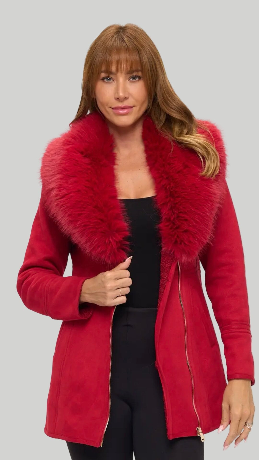 Luxe Faux Fur-Collar Tailored Coat