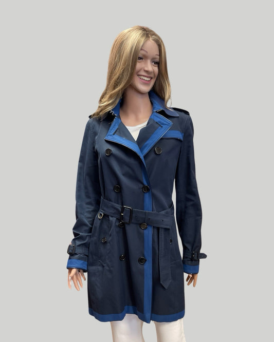 BURBERRY BLUE ON BLUE DOUBLE BREASTED JACKET W BELT