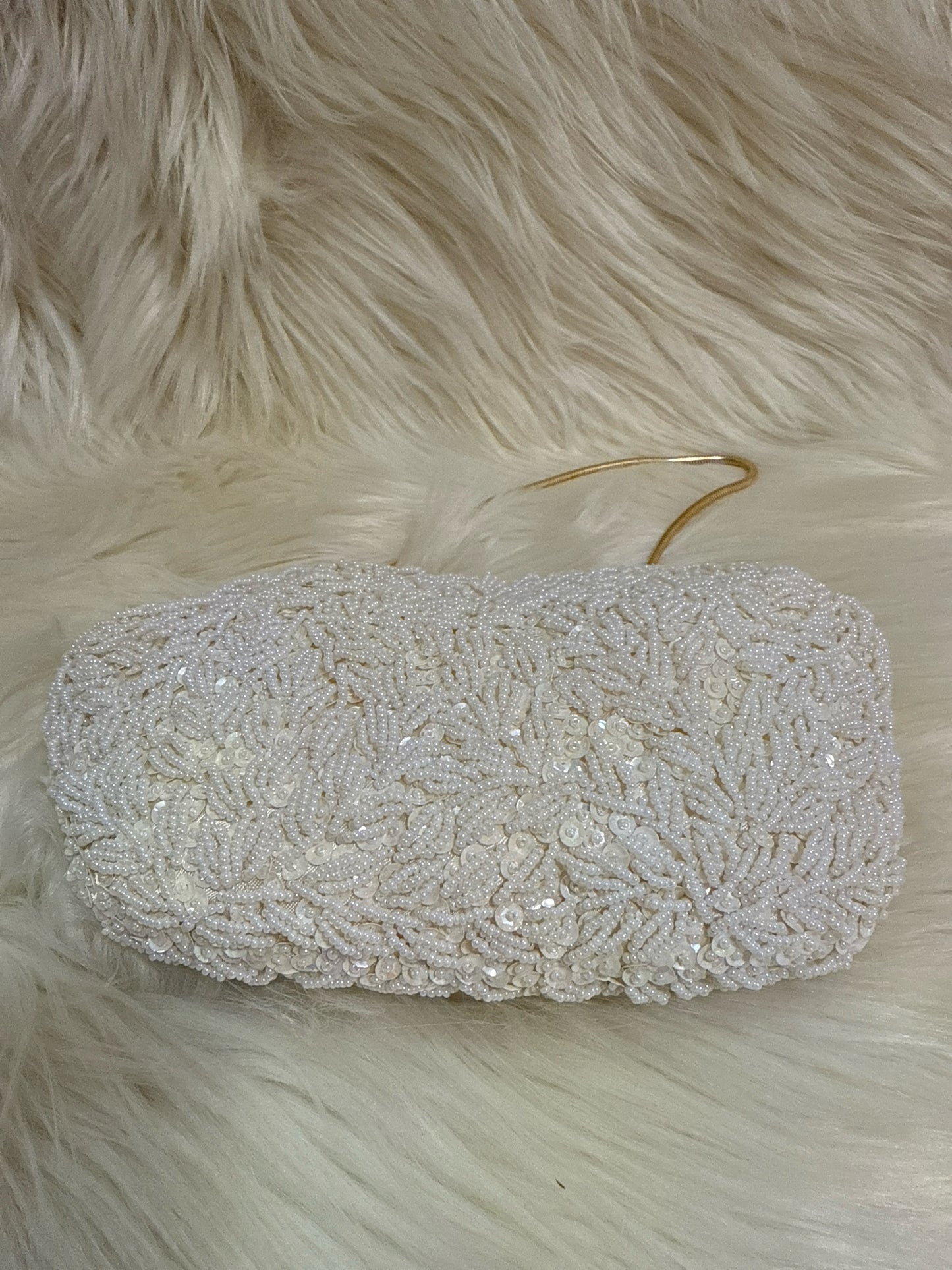 LA REGALE IVORY BEAD EVENING BAG WITH BOX