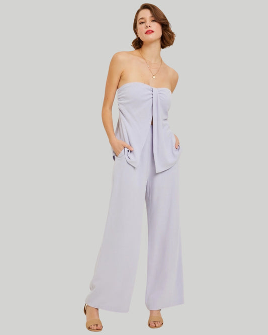CLASSIC LINEN SET WITH TUBE TOP AND FLARE PANTS SET