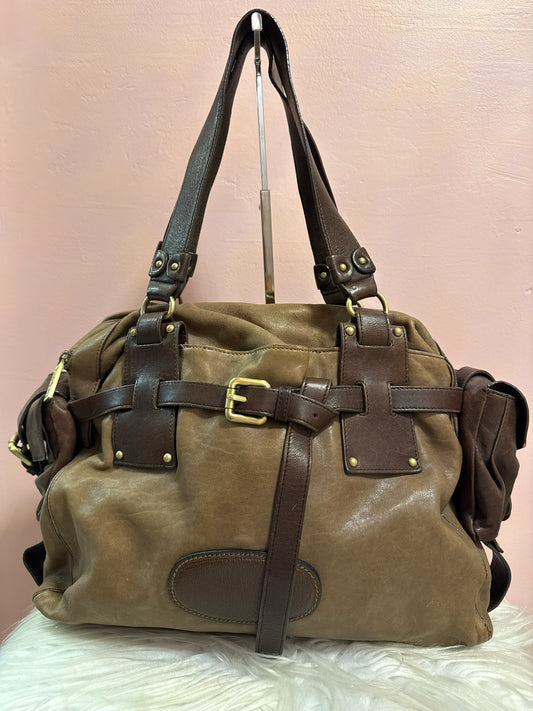 KOOBA CHOCOLATE AND TAN LEATHER SHOULDER BAG