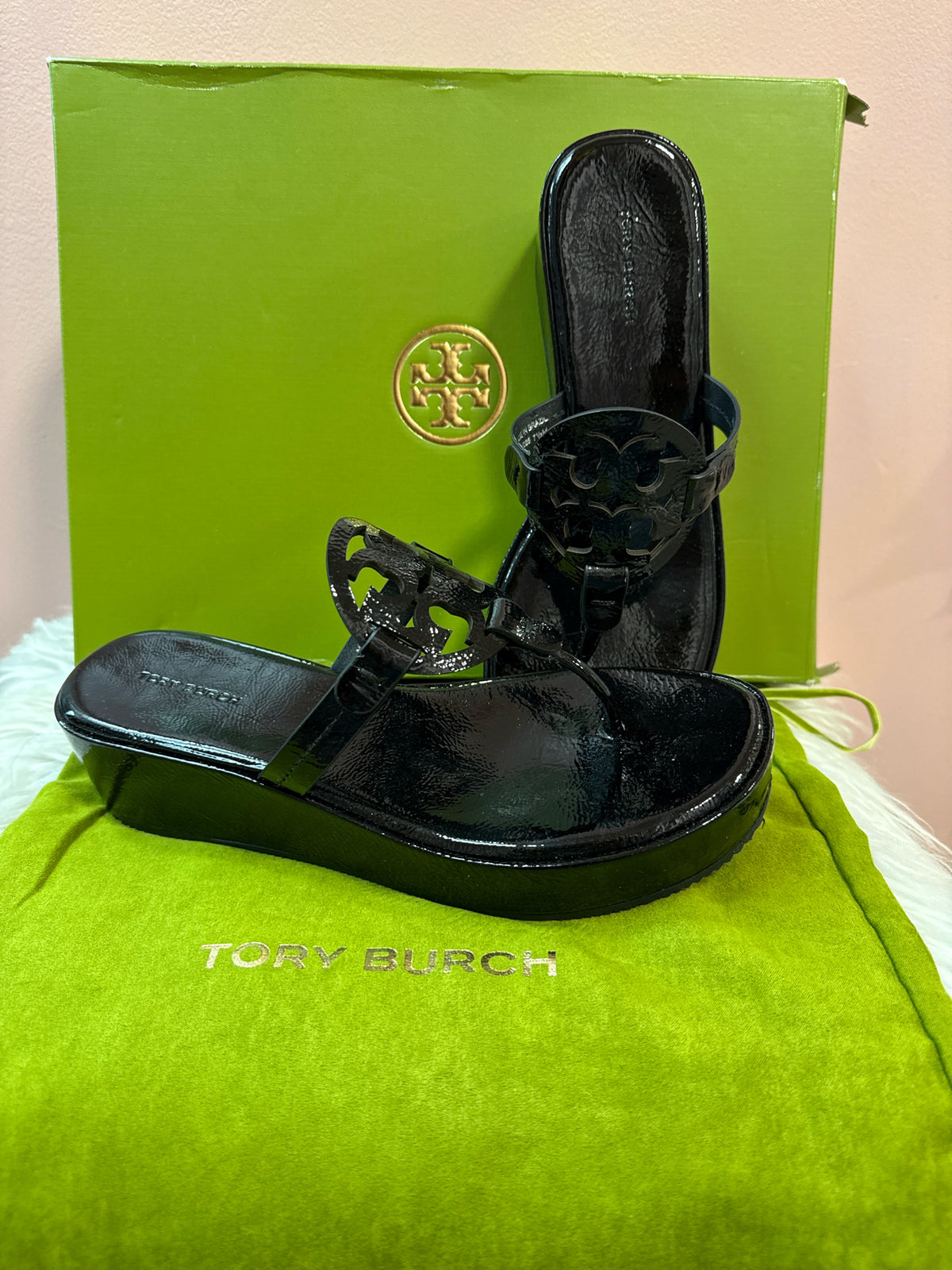 Tory Burch Miller Wedge Patent Leather Sandals