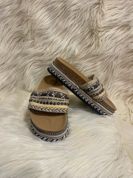 BROWN BEIGE NATURAL PLATFORM SLIDES 36