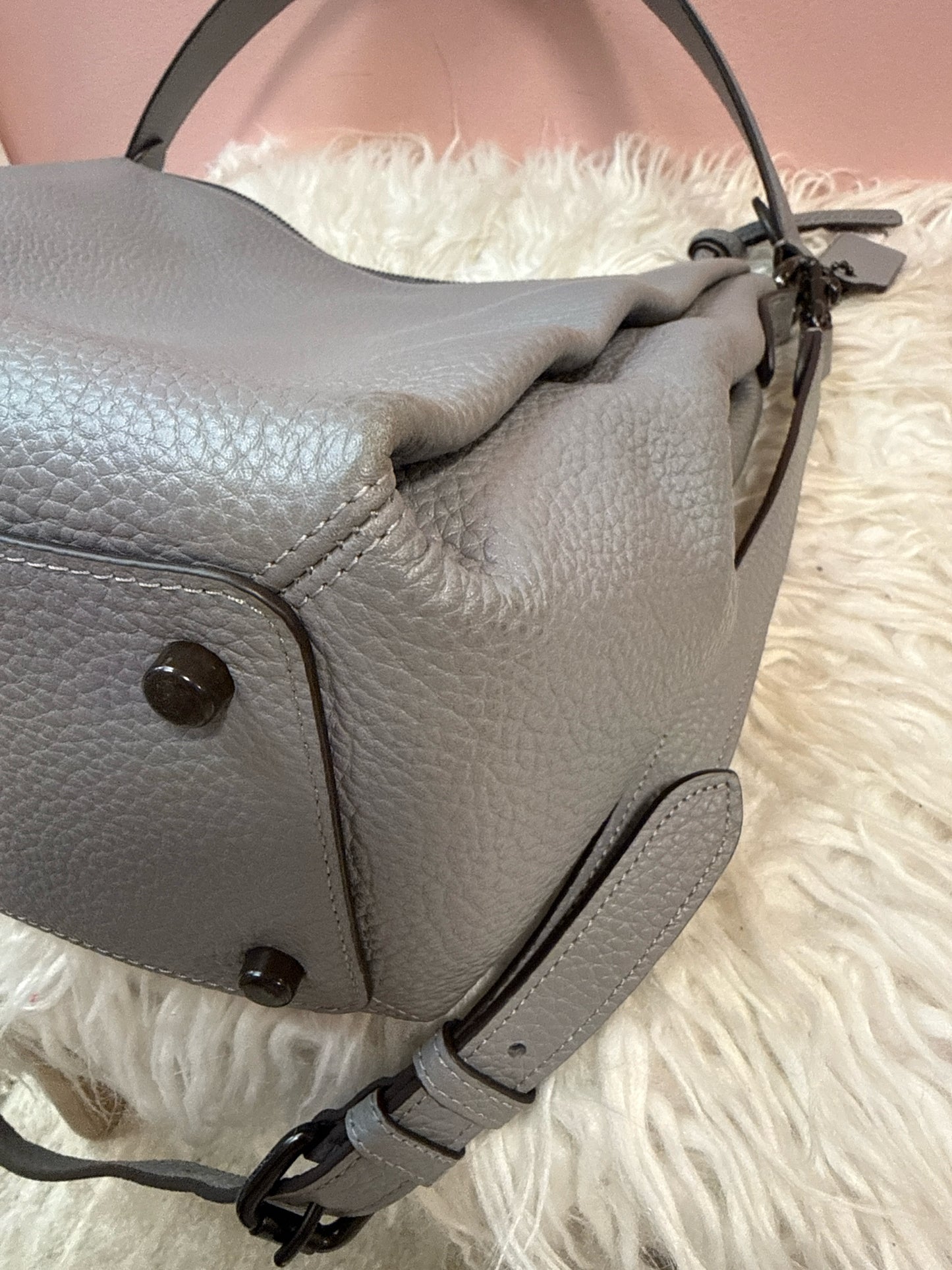 Coach Pebbled Leather Shay Shoulder Bag in Light Gray