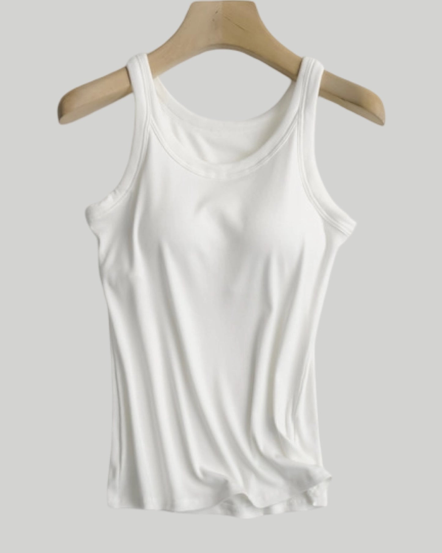 Basic Rib Soft Tank Top W Built in Bra available in Black, White, Tan