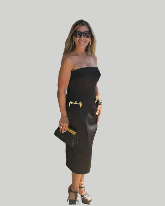MacGuggal Black Starpless Dress with Front Purse Pockets