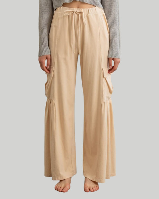 EFFORTLESS WIDE LEG, RELAXED FIT CARGO PANTS S BUTTERCREAM
