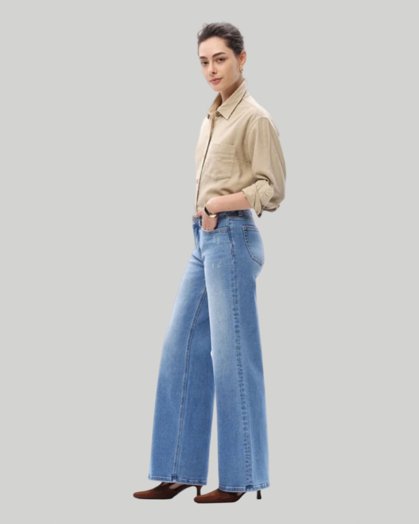 Bayeas Mid Rise Wide Leg Jeans