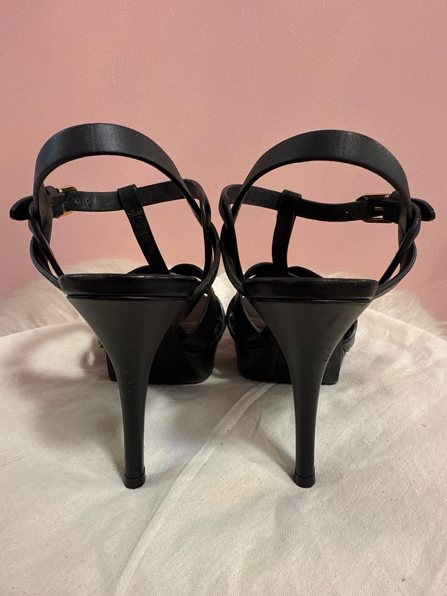 Saint Laurent Tribute Leather Platform Black Sandal 2021
