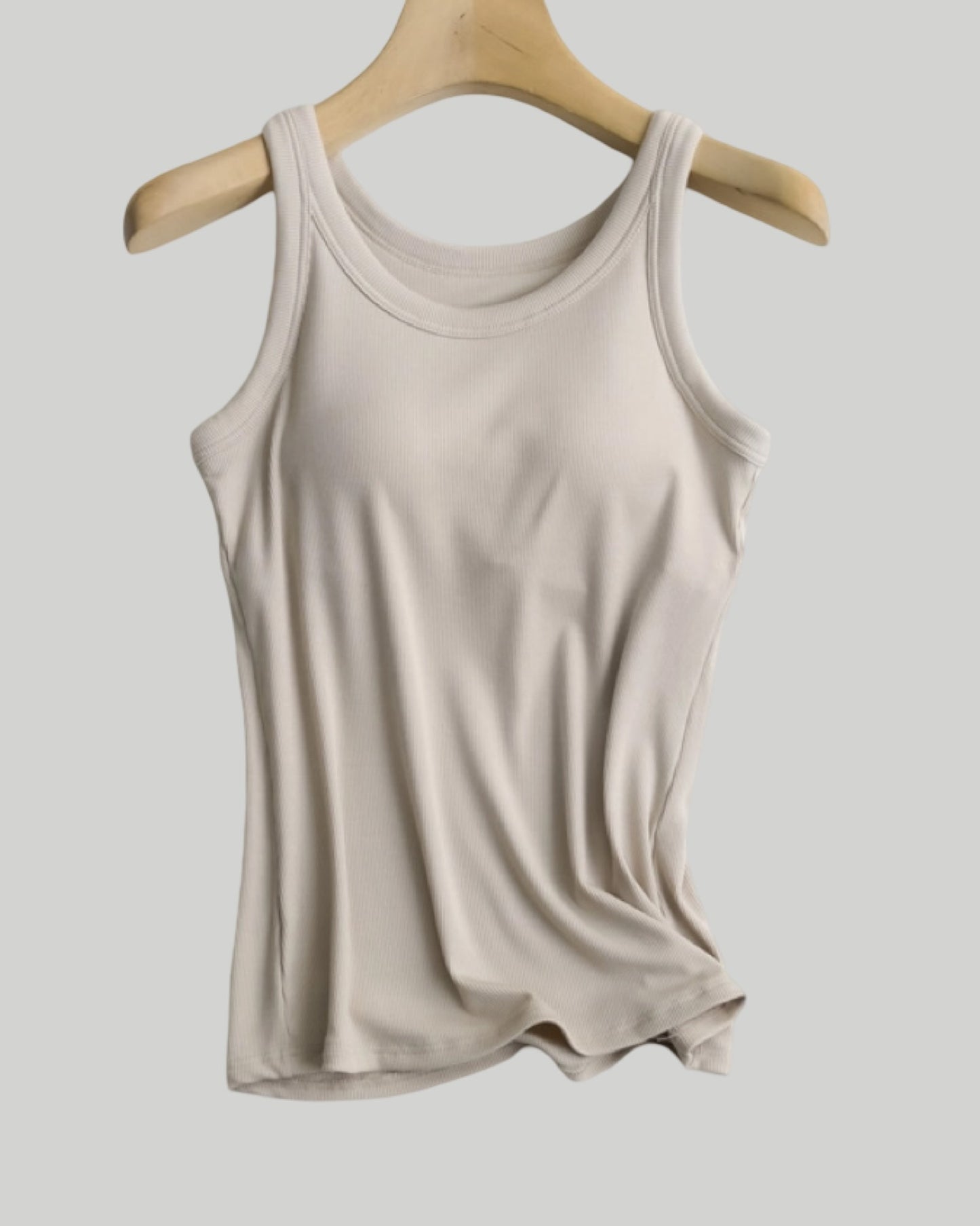 Basic Rib Soft Tank Top W Built in Bra available in Black, White, Tan