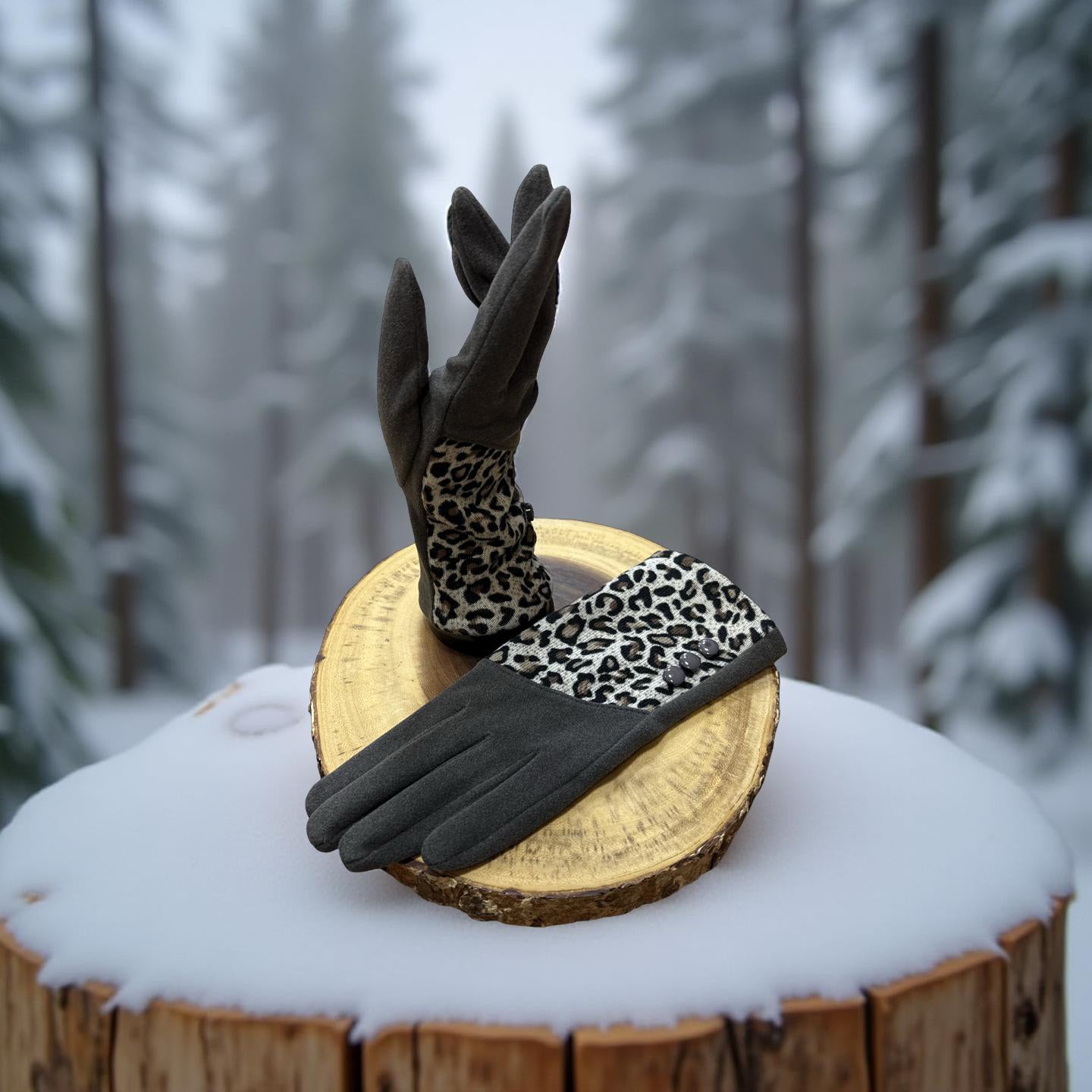 Grey and Leopard Gloves other colors available