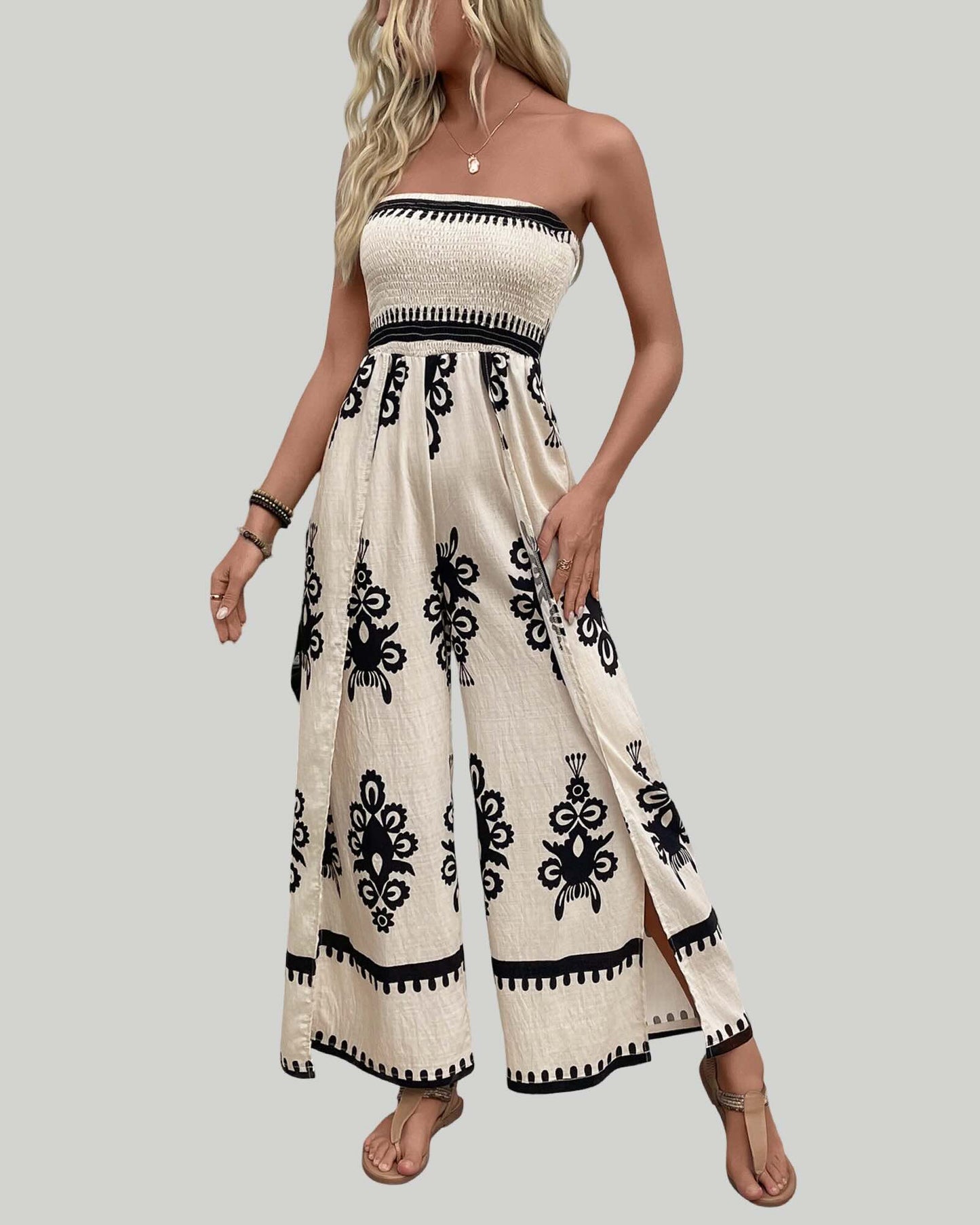 Smocked Strapless Jumpsuit
