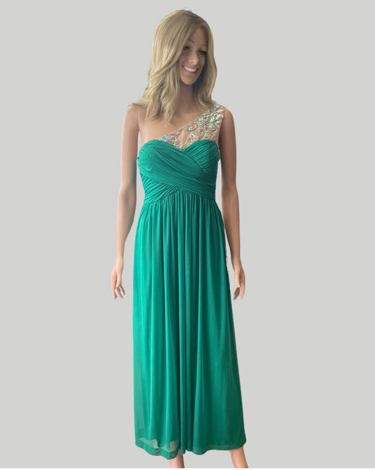 CITY STUDIO EMERALD GREEN NUDE ONE SHOULDER WITH RHINESTONE