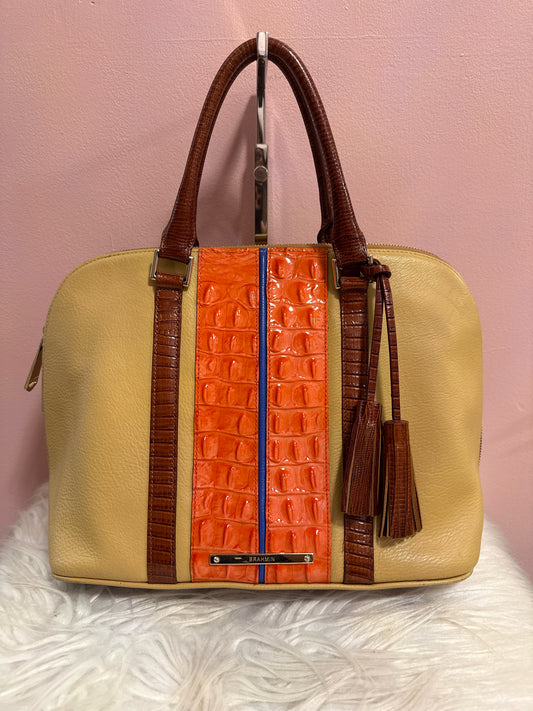 Brahmin Duxbury tan with orange leather satchel