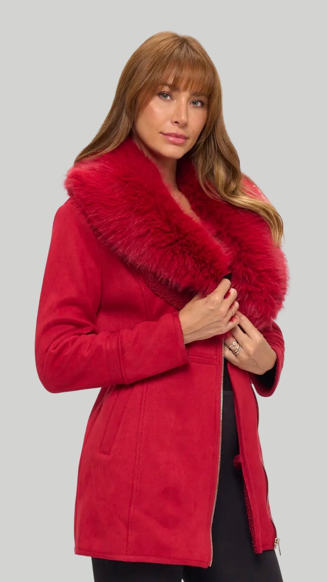Luxe Faux Fur-Collar Tailored Coat