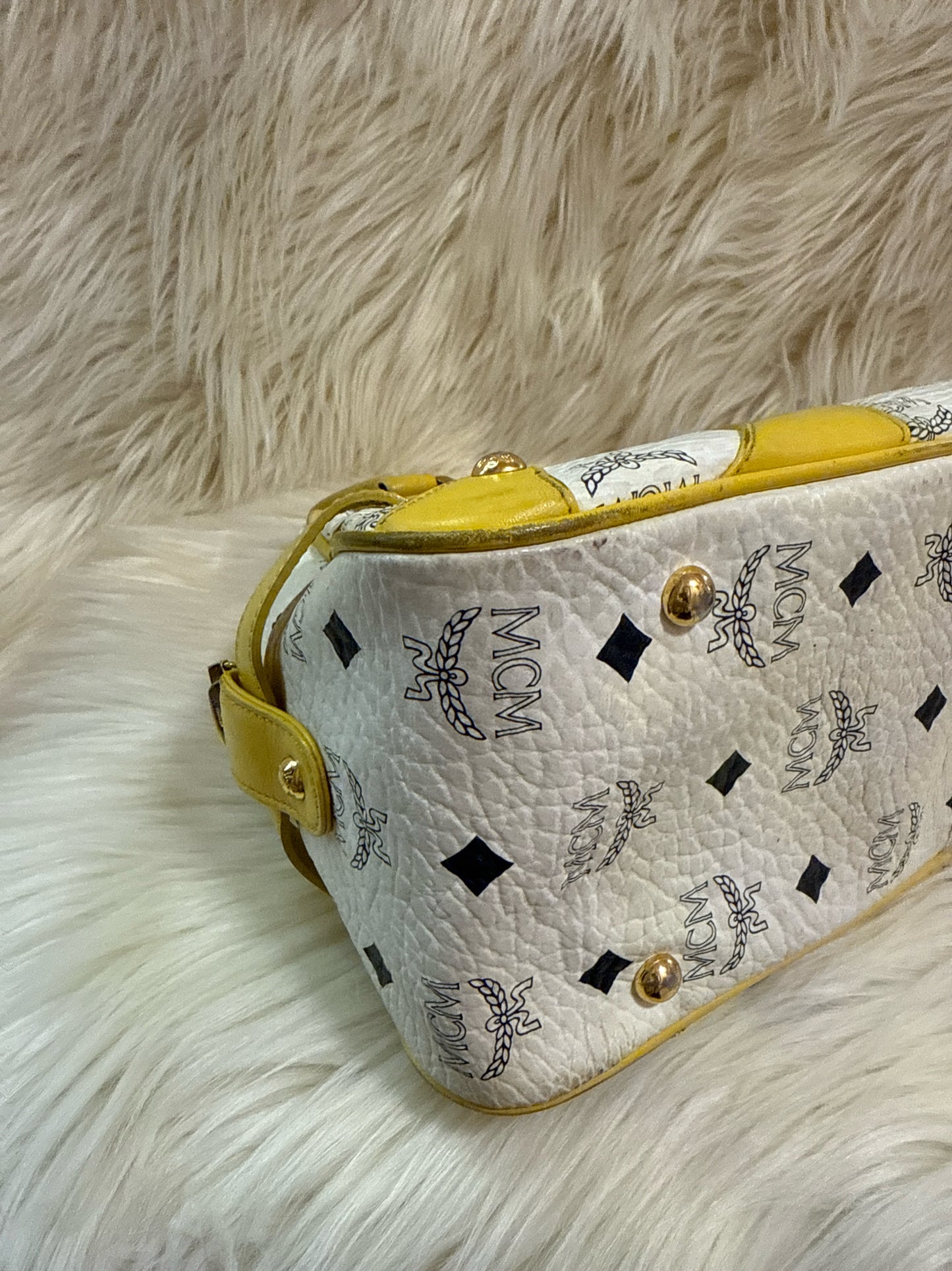 MCM SATCHEL TOP HANDLE BAG WHITE/YELLOW