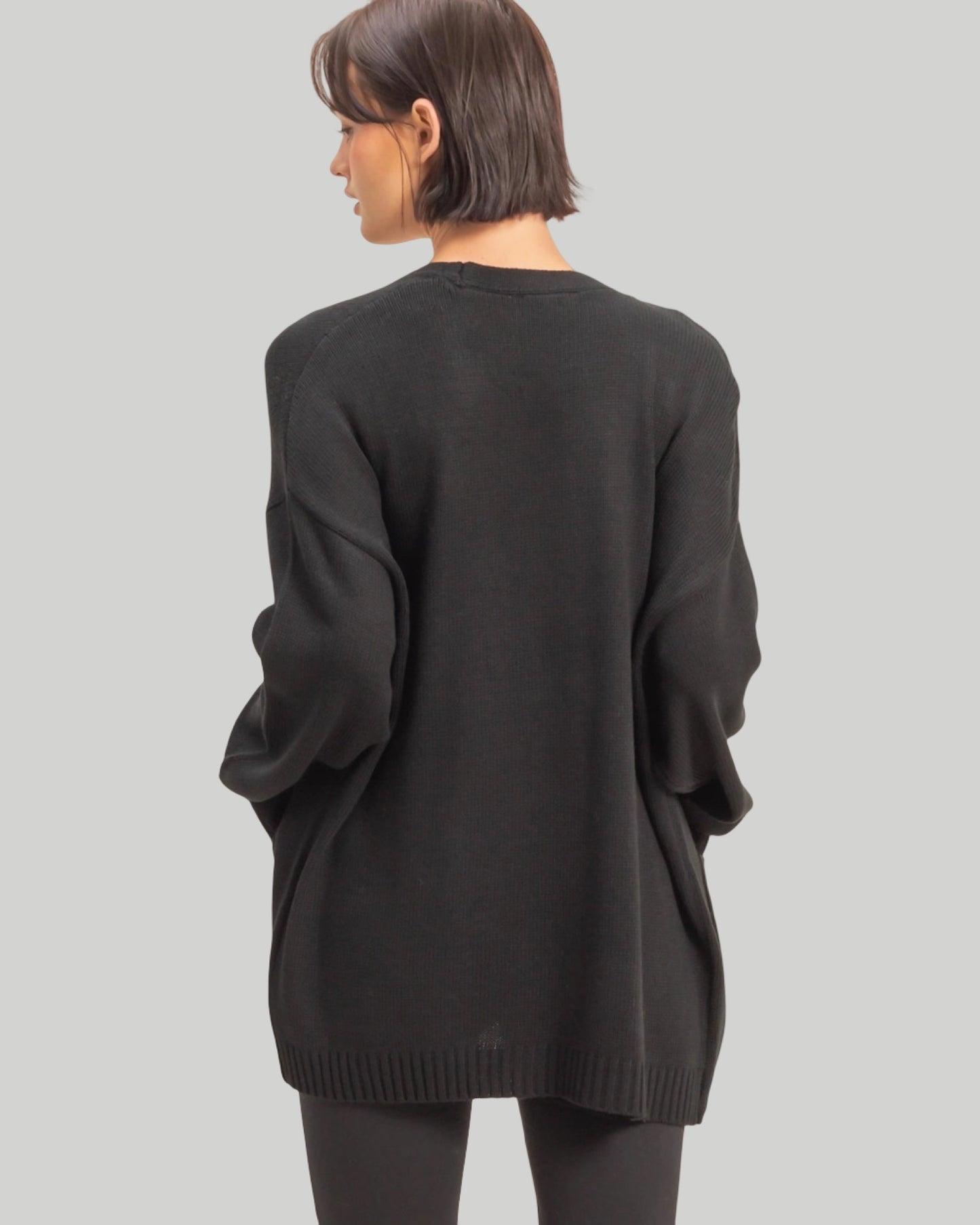 Oversized open front cardigan with pockets available in taupe and black