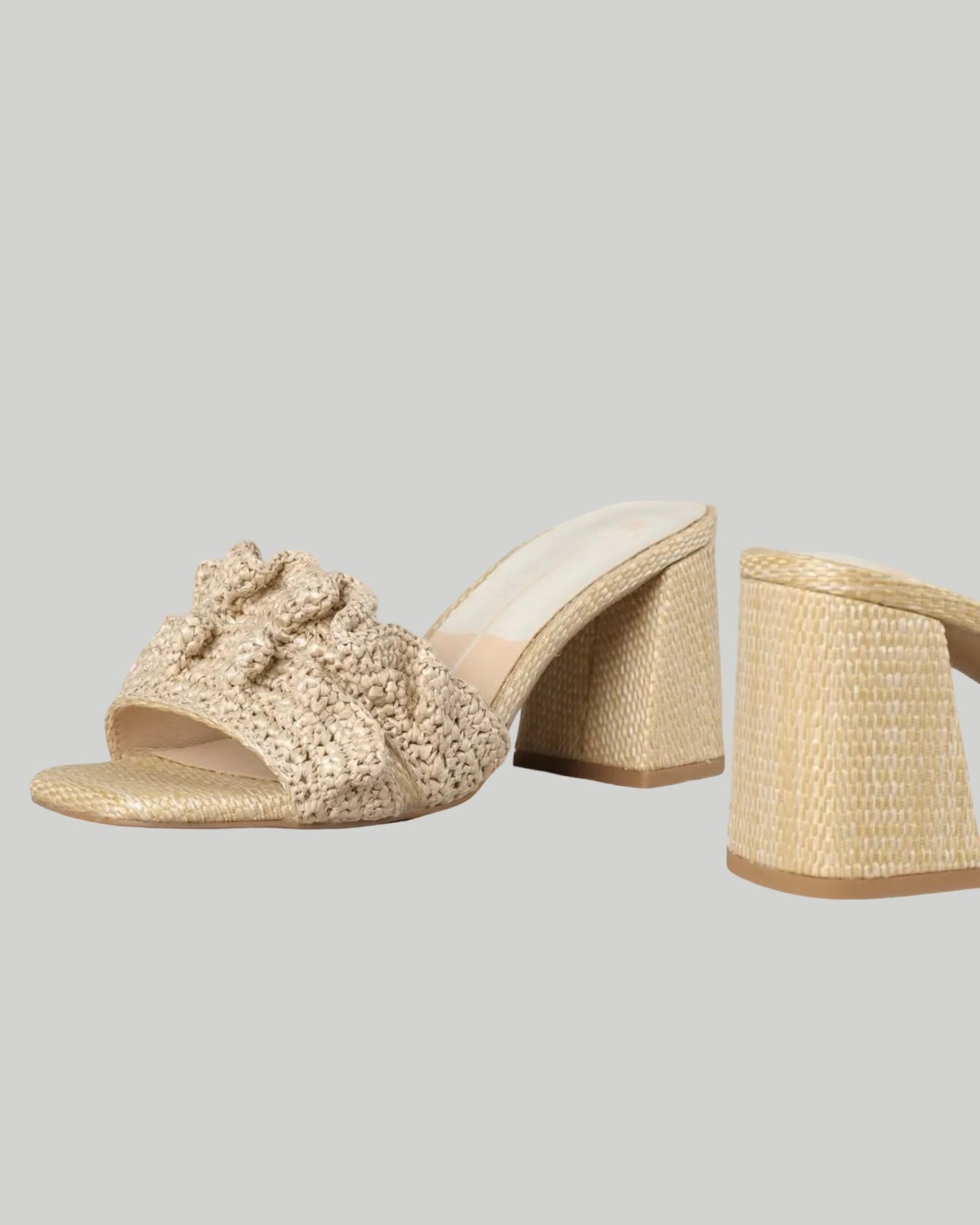 Natural Raffia Ruffle Front Block Heel Slides 6