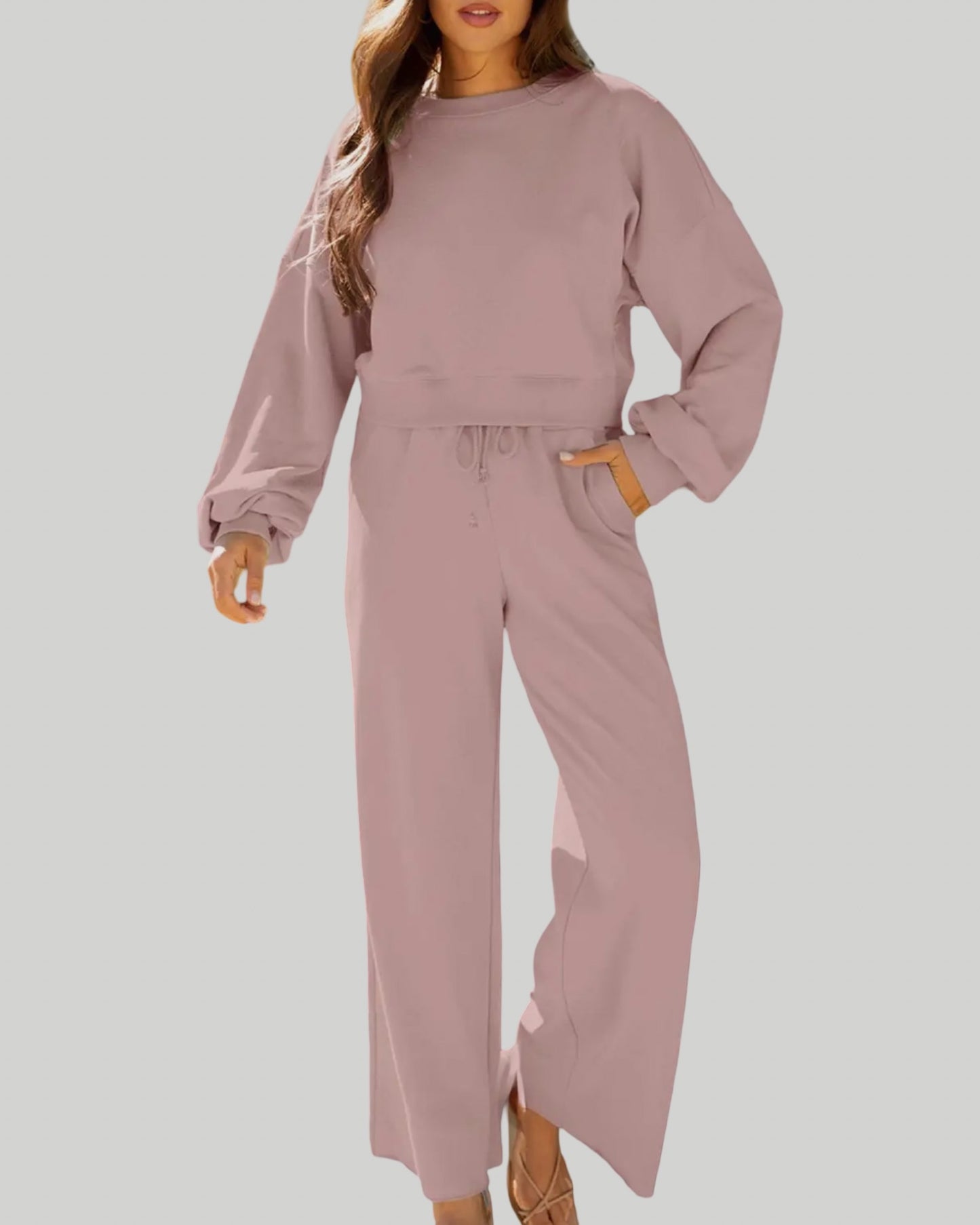 Cropped Pullover Drawstring Wide Leg Pants Outfits