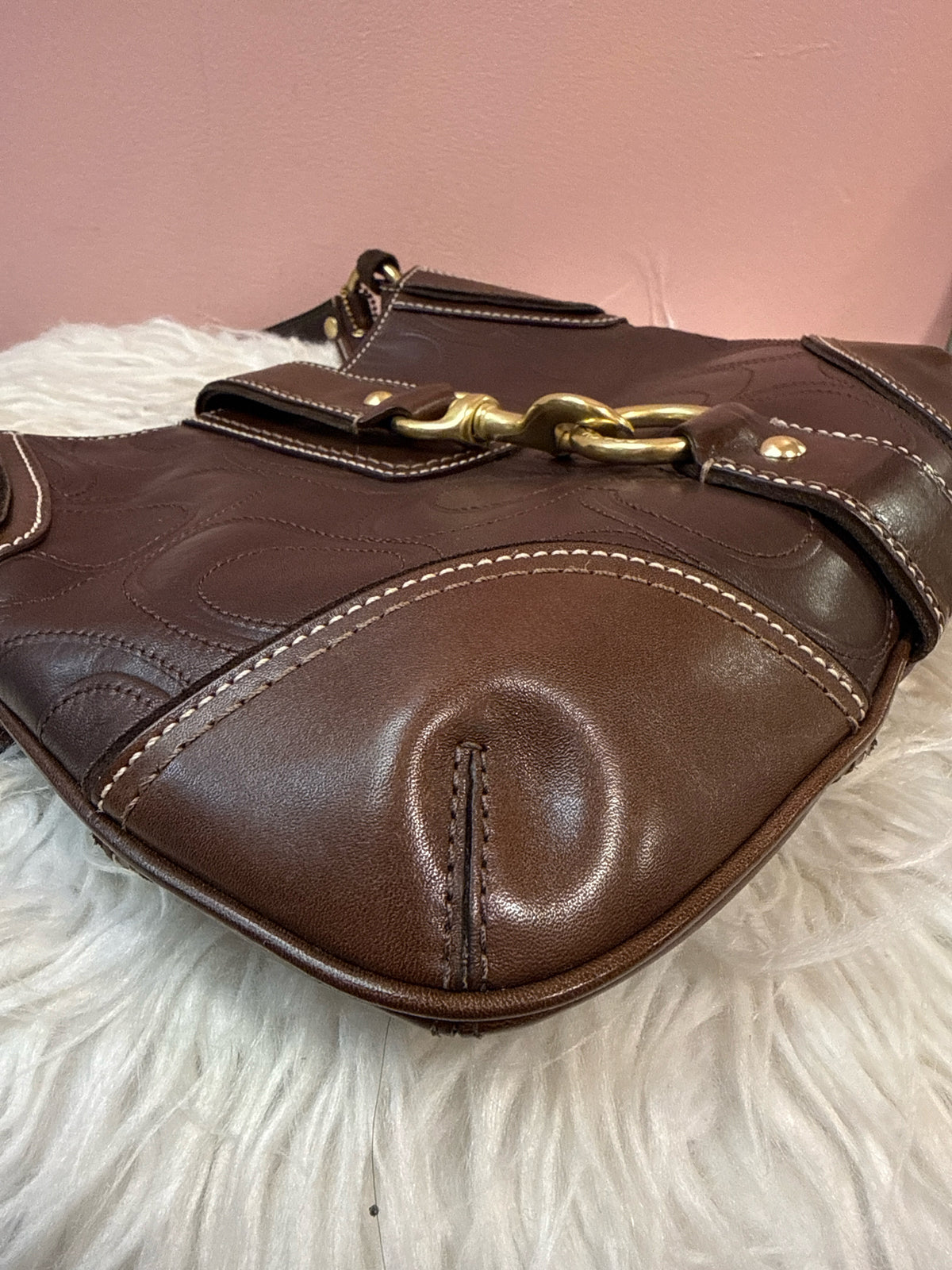 Coach Hamptons Hobo Bag in Dark Brown Signature "C"  Leather