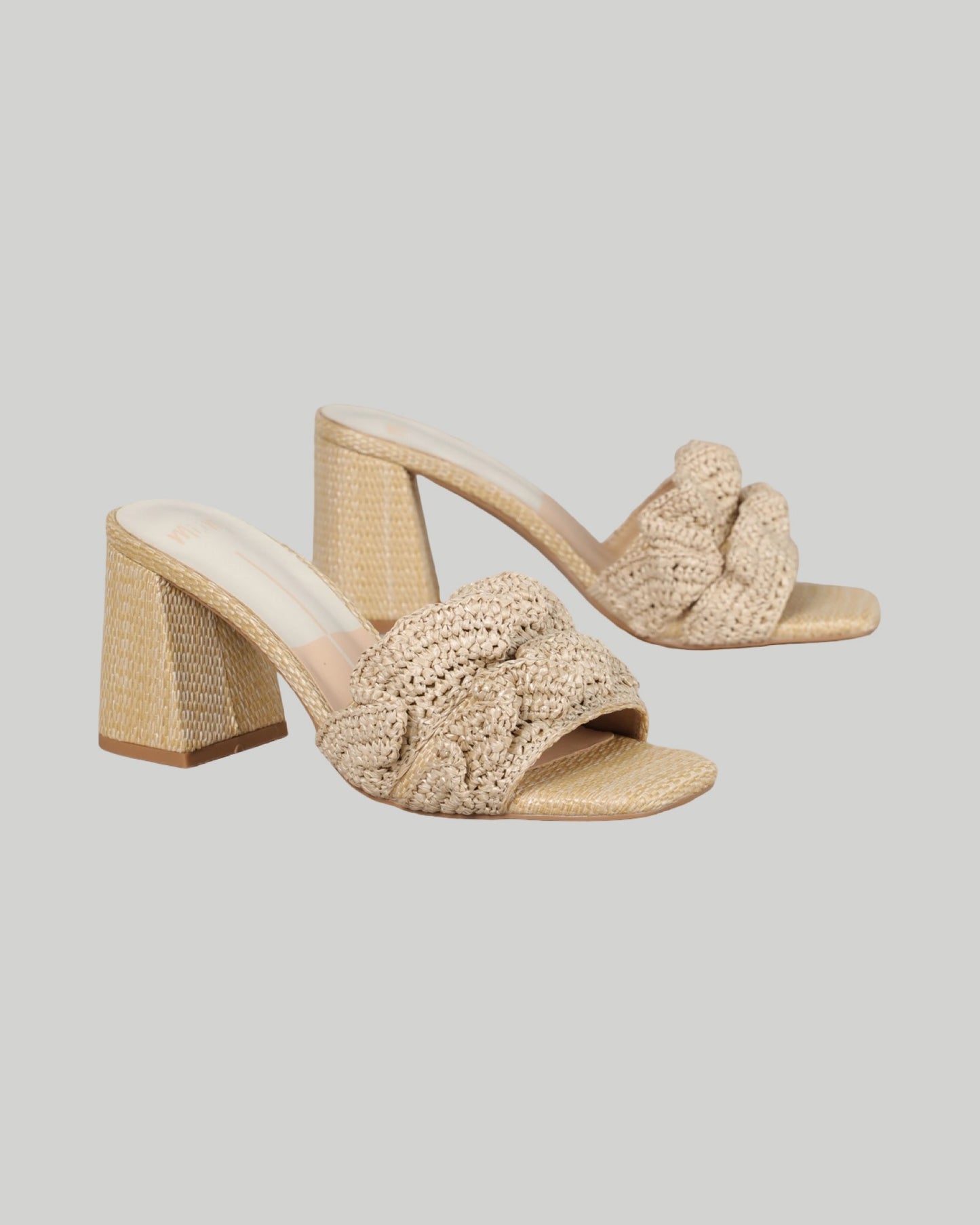 Natural Raffia Ruffle Front Block Heel Slides 6