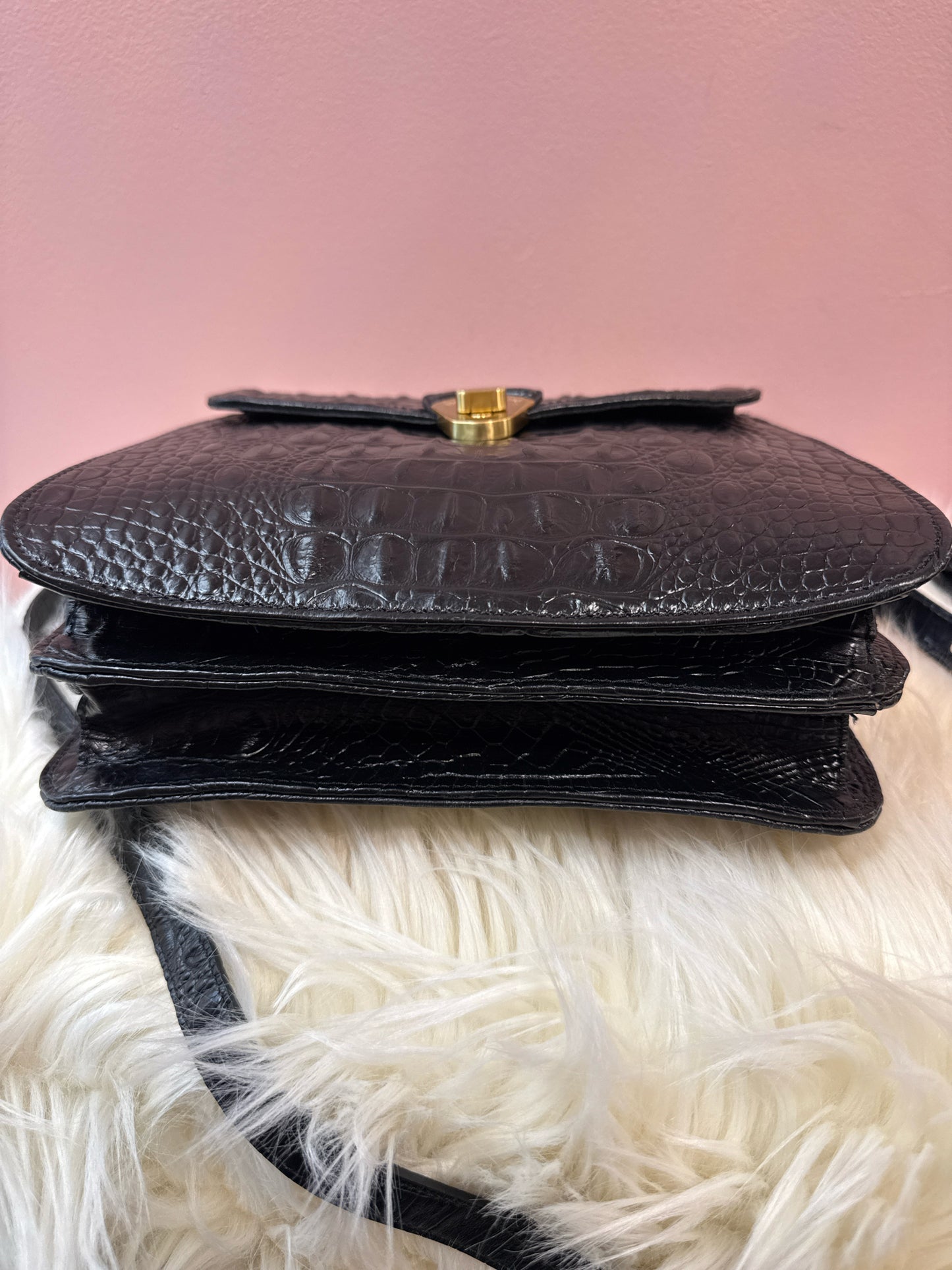 Brahmin Black Croc Embossed Vittoria Top Handle Shoulder Bag
