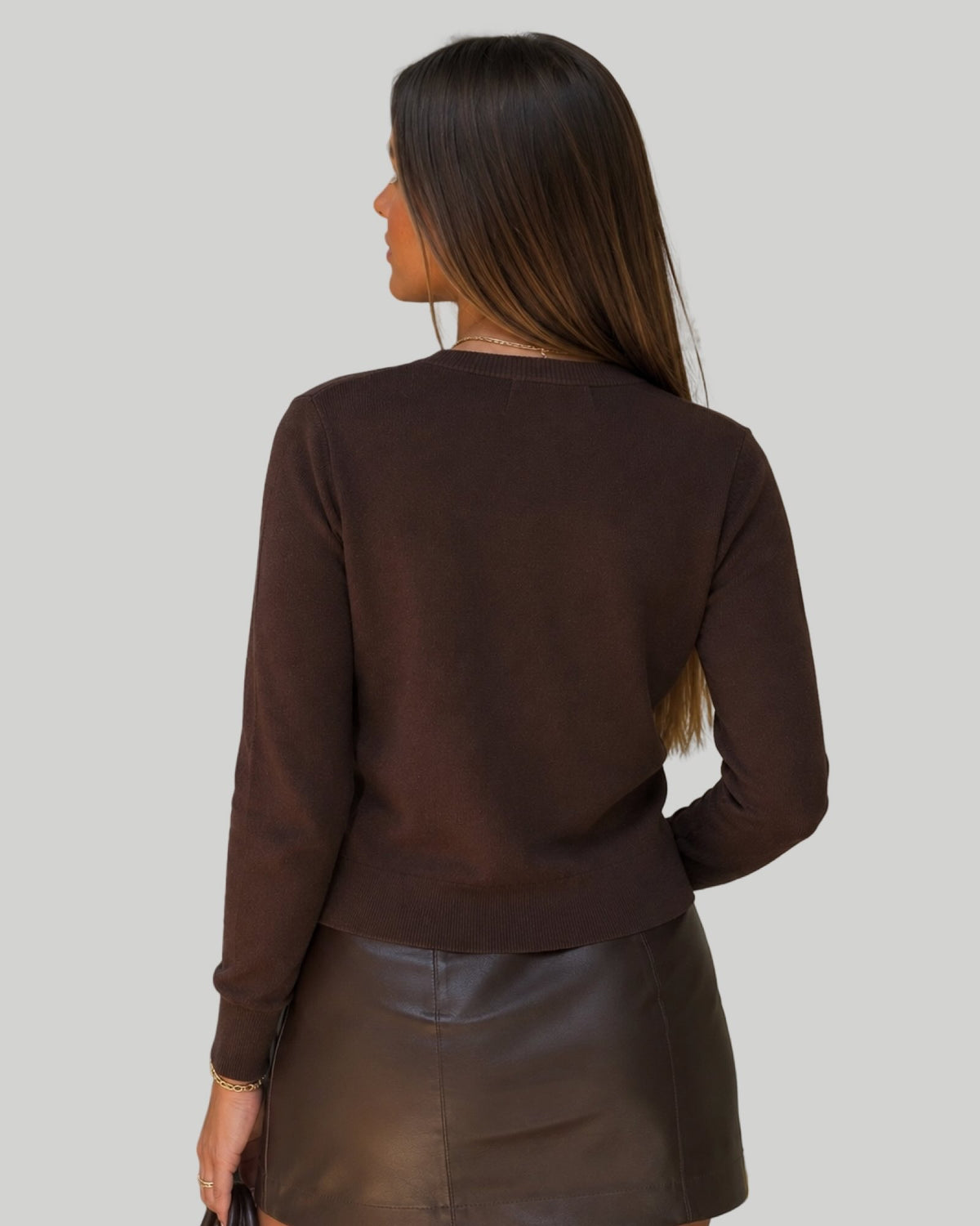 Modern Fine Knit Cardigan in  Brown and Gray