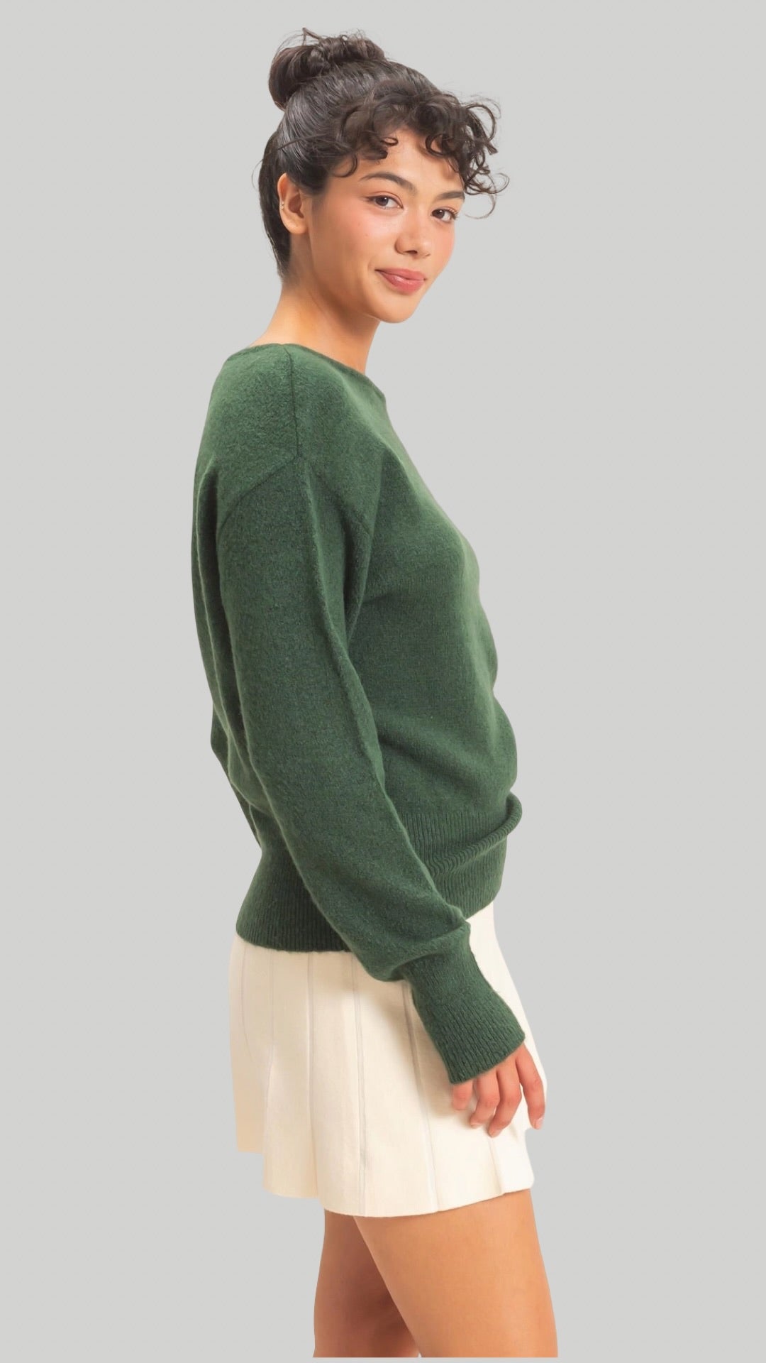 Off the Shoulder Sweater Top in Black and Green