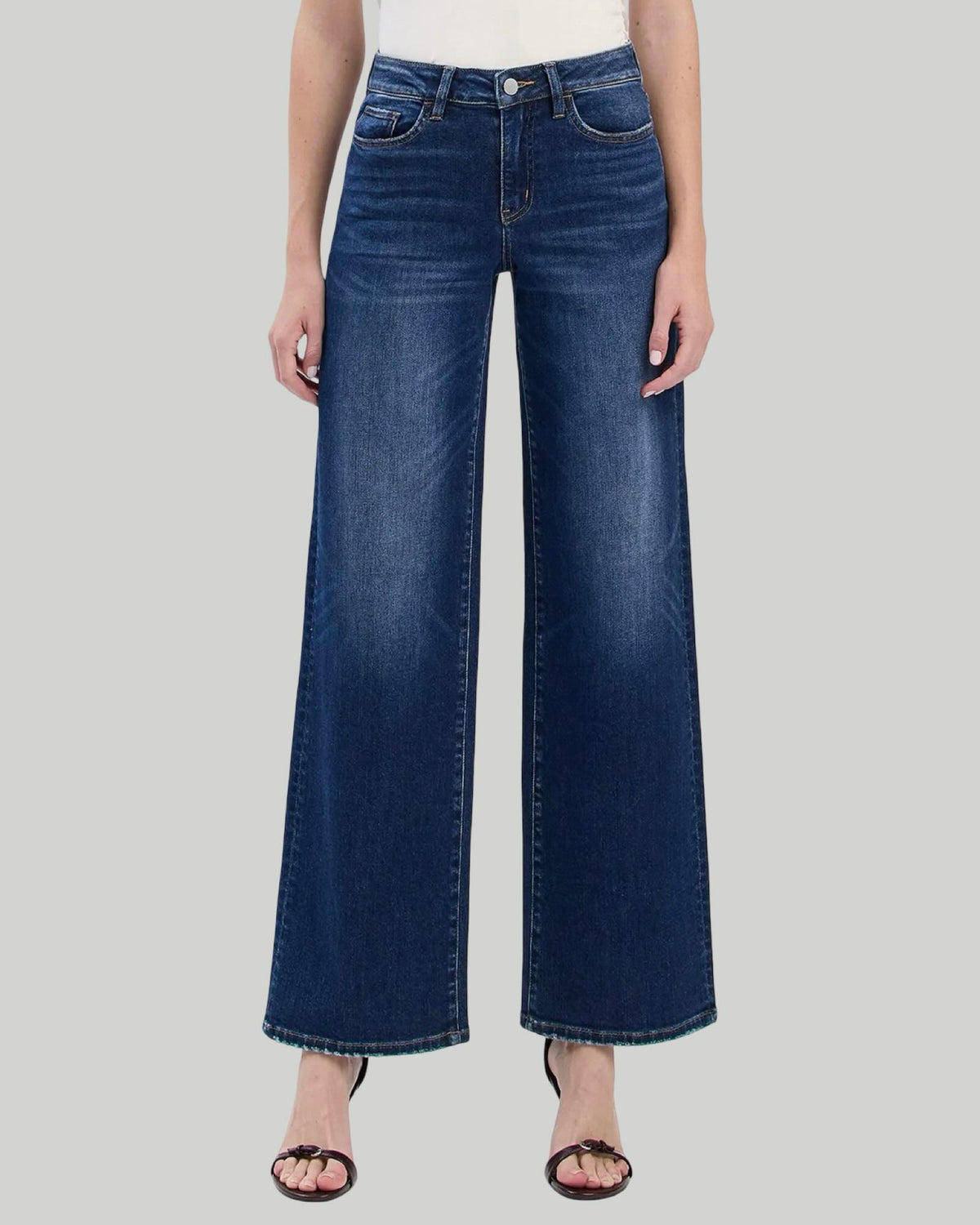High Rise Dark Wash Full Length Wide Jeans Flying Bird